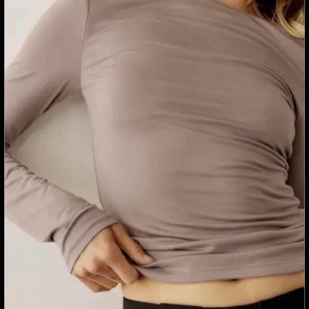 ZARA Asymmetrical Off-Shoulder Long Sleeve Top (Taupe, Size S)